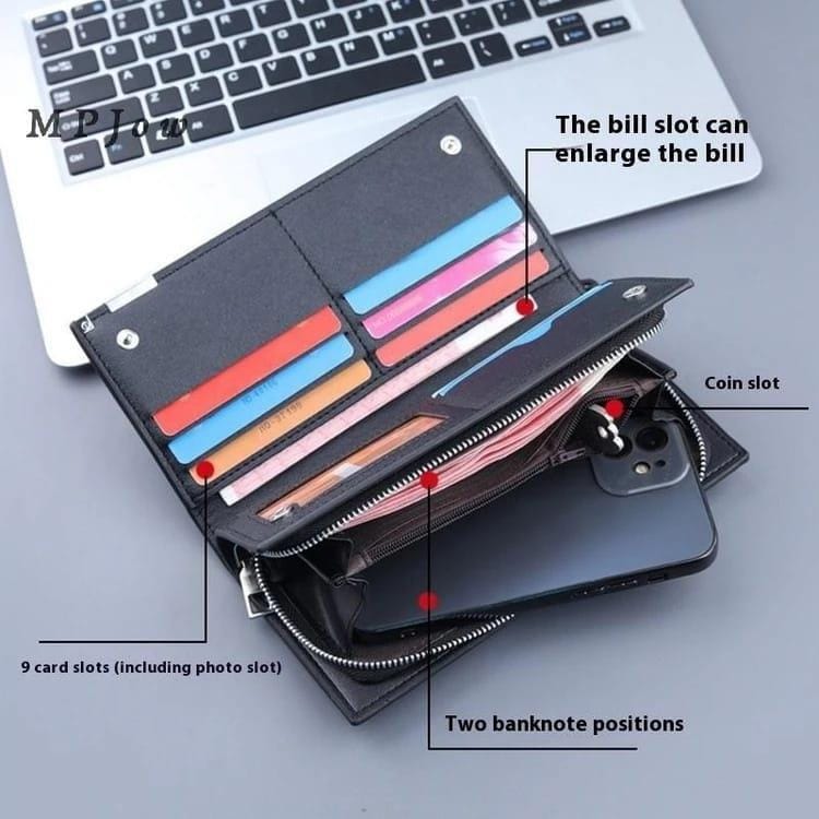 Men’s Leather Long Wallet with Wrist Strap