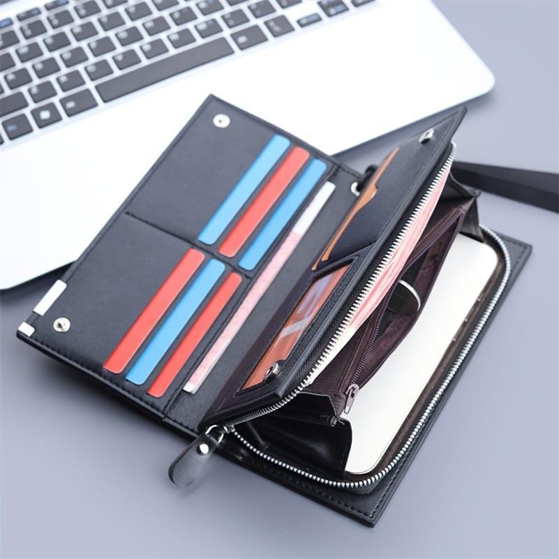 Men’s Leather Long Wallet with Wrist Strap