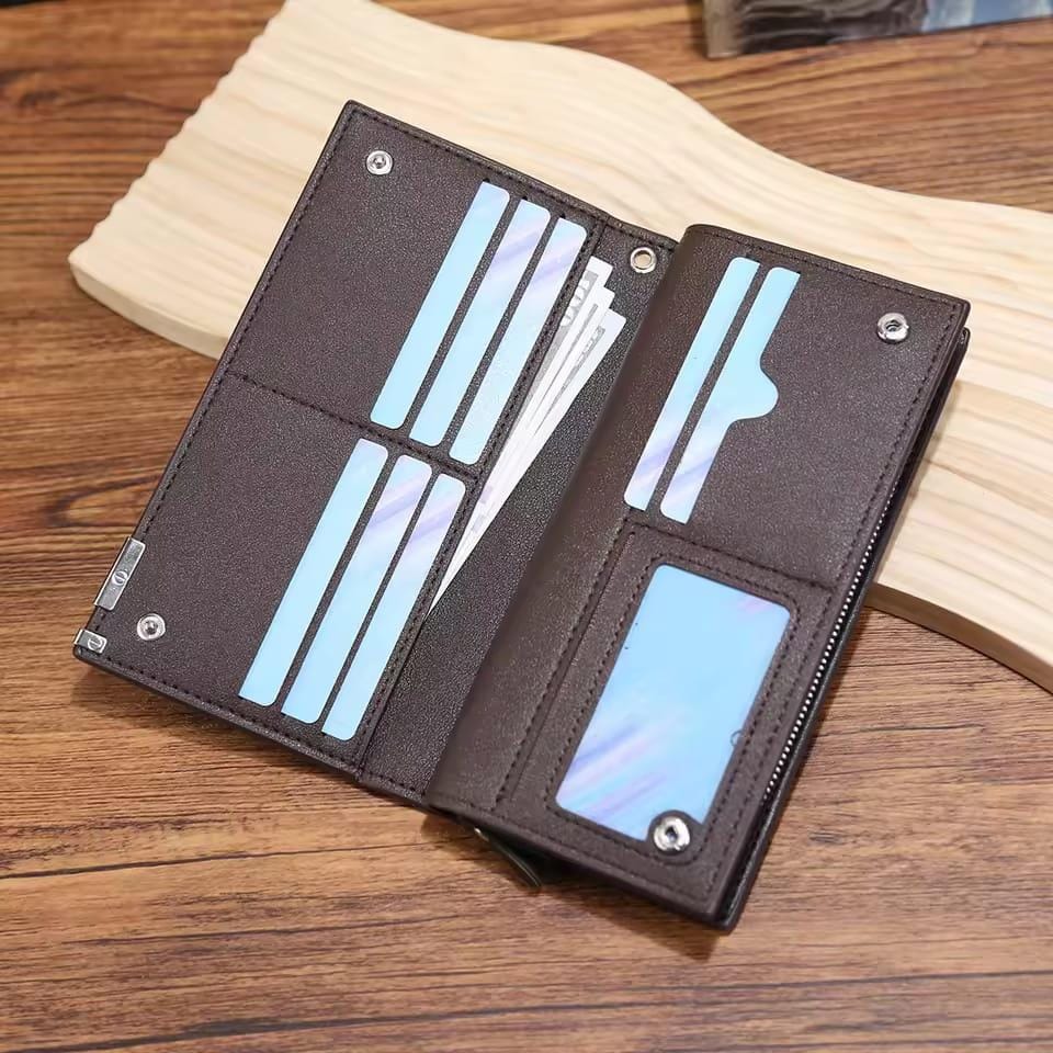 Men’s Leather Long Wallet with Wrist Strap
