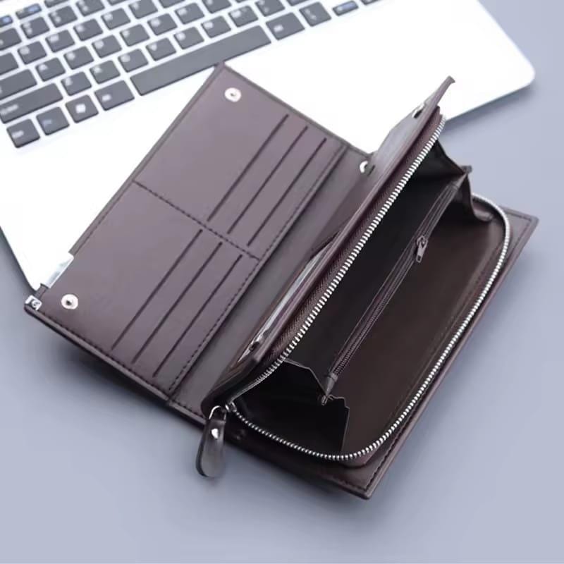 Men’s Leather Long Wallet with Wrist Strap